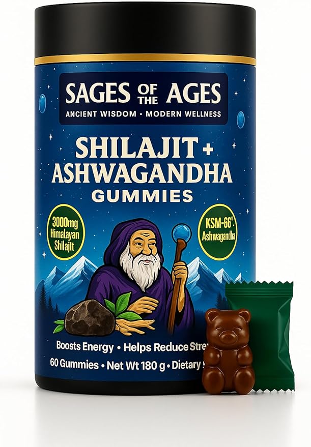 Pure Himalayan Shilajit Gummies 3000 mg with KSM-66 Ashwagandha, Ginseng & Mucuna Pruriens 78% Fulvic Acid & 85 Trace Minerals Energy, Stamina & Wellness Support 60 Gummies