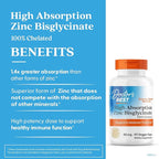 Doctor's Best High Absorption Zinc Bisglycinate 50mg High Potency Supporting Enhancing Immune System Antioxidant VC, 90 Count