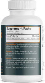Bronson Folic Acid 800 MCG Supports Prenatal Development, Non-GMO, 360 Tablets