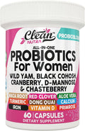 Clean Nutraceuticals Probiotics for Women with D Mannose, Cranberry Extract, Wild Yam, Chasteberry - 20 Probiotic and Prebiotic Strains - PH Balance, Womens Probiotic for Digestive Health - 60 Count