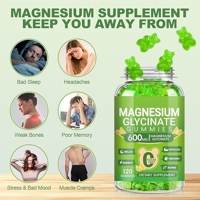Magnesium Glycinate Gummies 600mg, Sugar Free Lemon 2pcs