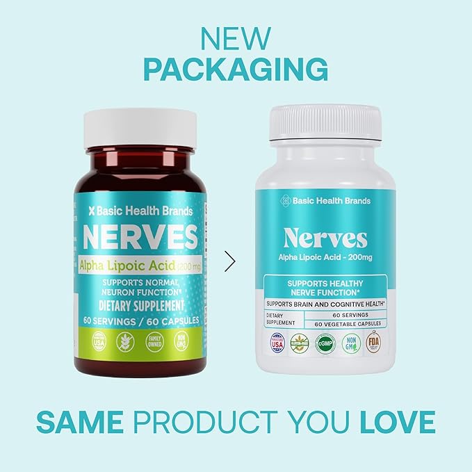 Basic Brands Nerves Alpha Lipoic Acid, 200 mg, Neuron Function (Pack of 1)