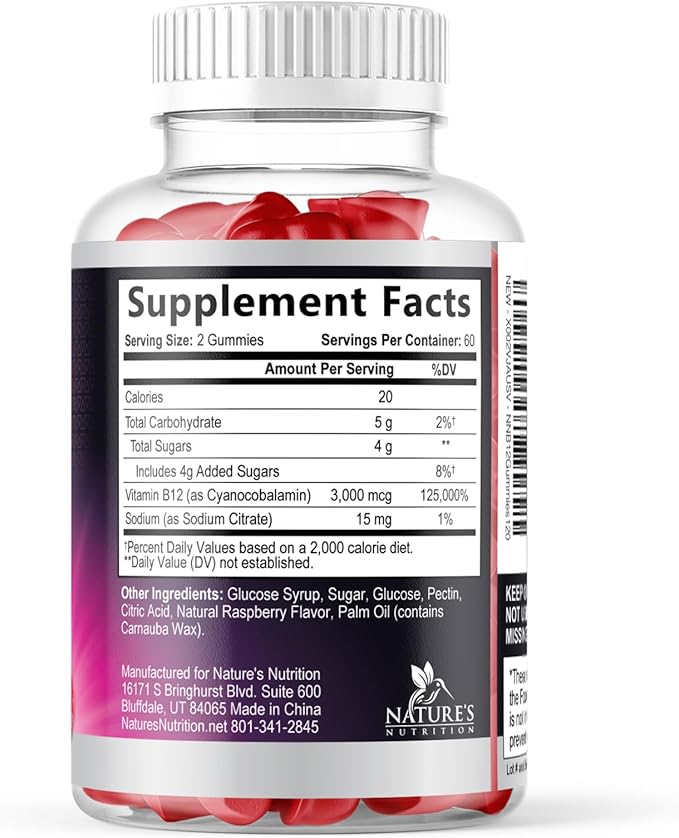 Vitamin B12 Energy Gummies - 3000 mcg per Serving Extra Strength B 12 Gummy for Metabolism & Immune System Support - Chewable Dietary B12 Supplements, Caffeine Free Gummy Vitamin - 120 Gummies