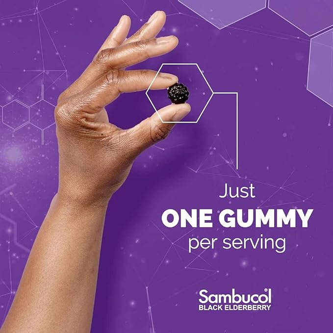 Sambucol Elderberry Gummies - Immune Support Supplement for Adults with Vitamin C & Zinc, Sambucus Elderberry with High Antioxidants, Gluten Free, Vegan - 60 Count