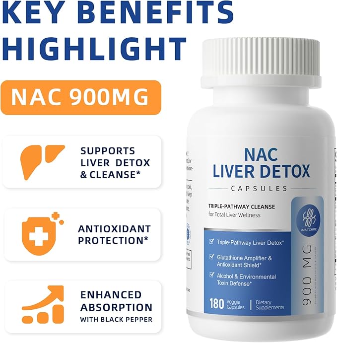 NAC Supplement 900 mg – Liver Cleanse Detox & Repair, Antioxidant & Cellular Health, Alcohol Defense Support – N-Acetyl Cysteine Capsules with Milk Thistle, Turmeric, Dandelion & Artichoke – 180 Count