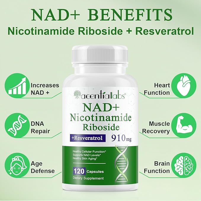 NAD Supplement, Nicotinamide Riboside, NAD 910MG Liposomal Supplements for Women & Men, NAD+ Supplement for Anti Aging and Cell Regeneration -120 Capsules