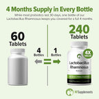 Lactobacillus Rhamnosus Probiotic 240 Tablets (4 Month Supply) – Researched Strain LRa05 – 3 Billion CFU – Digestive Health & Microbiome Support – GMP Certified (240, Lactobacillus Rhamnosus)
