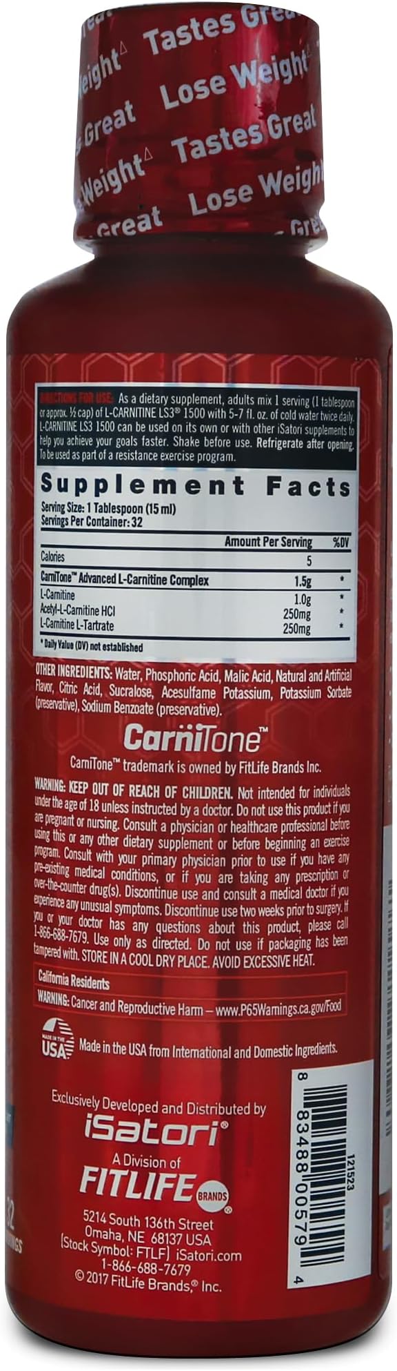 iSatori L-Carnitine LS3 1500, Liquid L-Carnitine with Acetyl L-Carnitine, L-Carnitine L-Tartrate, Stimulant Free Pre Workout, Low Calorie, Sugar, Gluten, Keto-Friendly, Strawberry Kiwi (32 Servings)