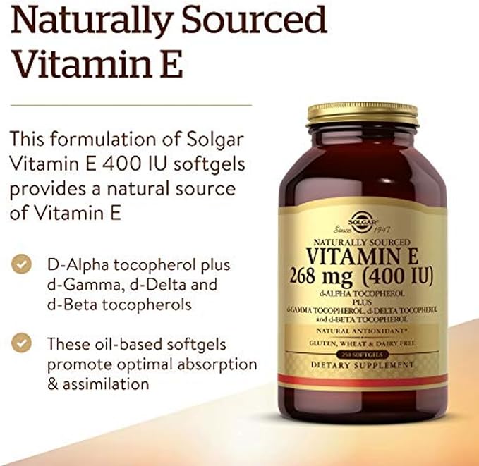 Solgar Vitamin E 268 mg (400 IU), 250 Mixed Softgels - Natural Antioxidant, Skin & Immune System Support - Naturally-Sourced Vitamin E - Gluten Free, Dairy Free - 250 Servings, (Pack of 2)