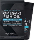 Sports Fish Oil, Triple Strength, (150 Count) Burp-Less Formula, 1250 mg Fish Oil, 1055mg Omega 3