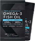 Sports Fish Oil, Triple Strength, (150 Count) Burp-Less Formula, 1250 mg Fish Oil, 1055mg Omega 3