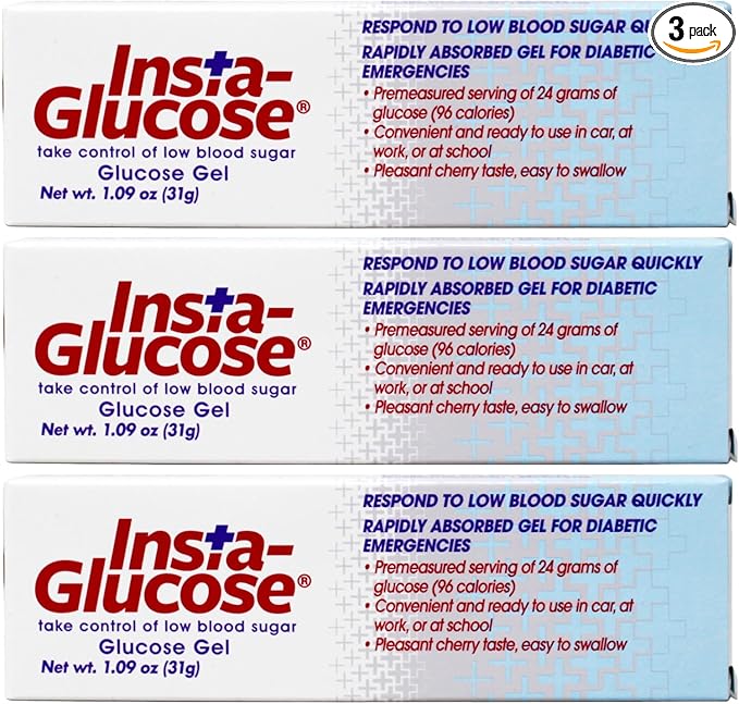 Insta-Glucose Gel, Convenient Fast Acting Glucose for Blood Sugar Support, Cherry Flavor, 1.09 Oz (Pack of 3)