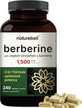 NatureBell Berberine Supplement 1,500mg with Ceylon Cinnamon & Turmeric Root, 240 Veggie Capsules | 97% Pure Berberine HCL | Supports Balanced Sugar Levels & Heart Health | Vegan, Non-GMO