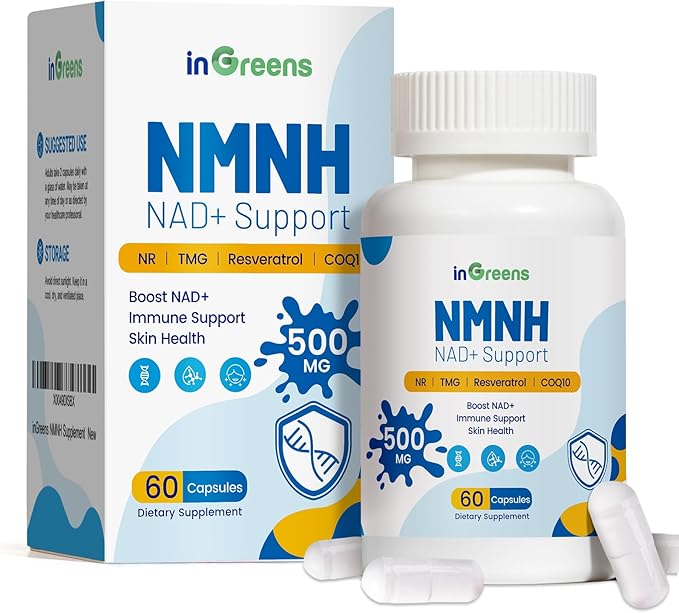 inGreens 500mg NMNH, NMN Supplement Alternative with NR, TMG, Resveratrol, COQ10, NAD Supplement, Anti Aging, Energy, Boost NAD+ Levels, 60 Capsules