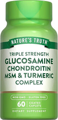 Nature's Truth Glucosamine Chondroitin MSM Complex | 60 Caplets | with Turmeric | Triple Strength Formula | Non-GMO and Gluten Free Supplement