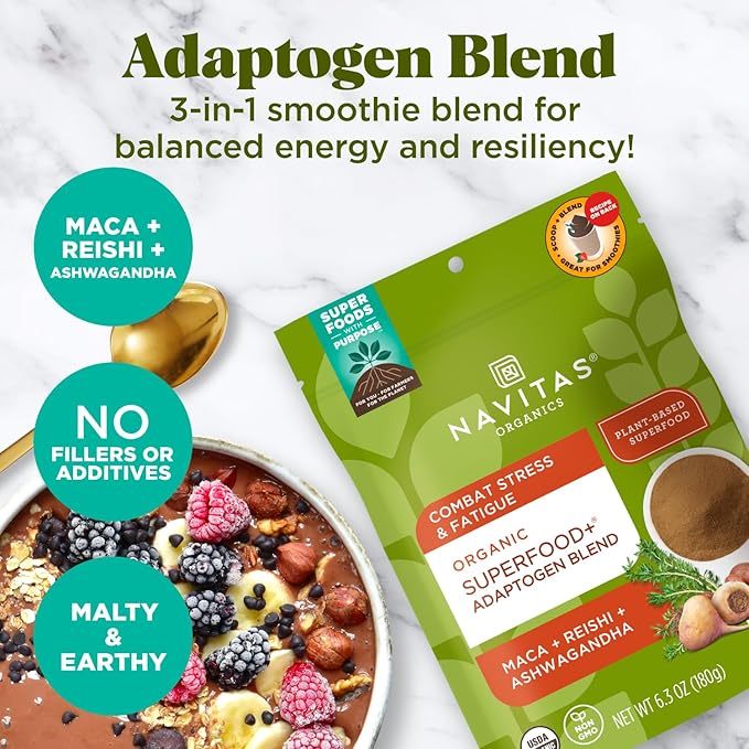 Navitas Organics Superfood+ Adaptogen Blend for Stress Support (Maca + Reishi + Ashwagandha),6.3oz Bag,30 Servings — Organic,Non-GMO,Vegan,Gluten-Free,Keto & Paleo.,(Pack of 2)