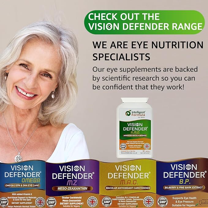 Vision Defender AMD AREDS2 Eye Vitamins – Exact AREDS 2 Formula with Lutein & Zeaxanthin, Vitamins C & E, Zinc 25 mg & Copper – Once Daily Vegan Eye Health Supplement, 90 Tablets