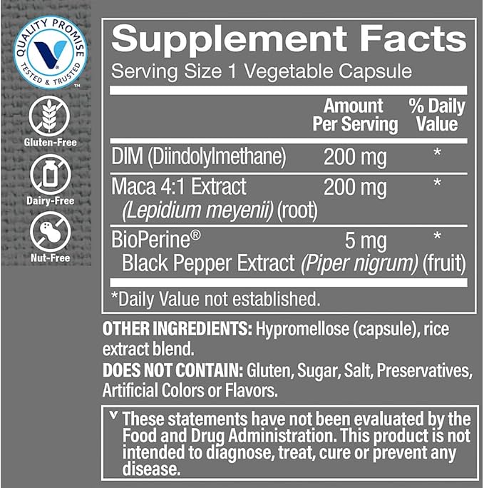 The Vitamin Shoppe DIM Men with BioPerine 200mg - Hormone Balance | Estrogen Metabolism Support | 60 Capsules | Enhanced Absorption