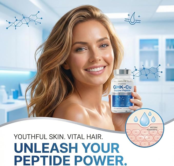 GHK-Cu Copper Peptide Supplement 120 Capsules, 120mcg Ultra High Strength Supplement Supports Skin Elasticity and Hair Vitality, Promotes Natural Collagen Synthesis