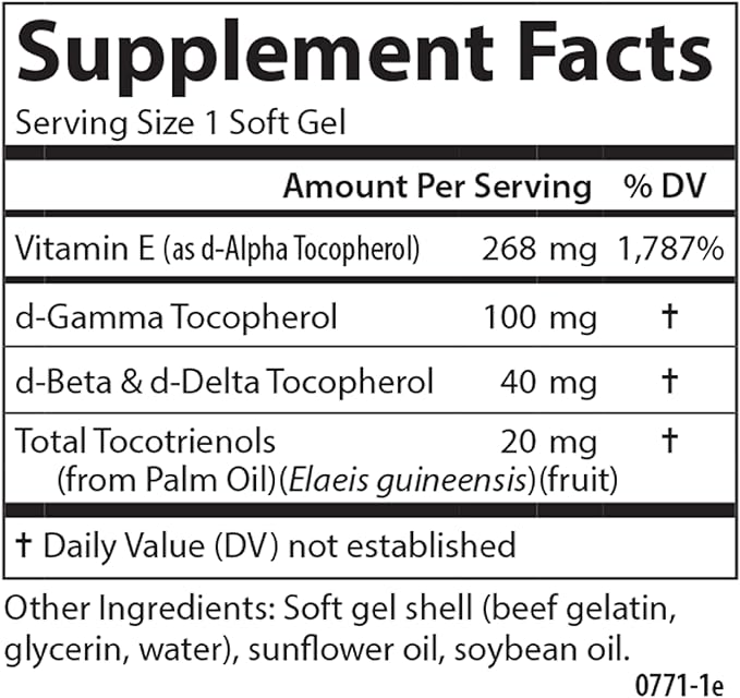 Carlson - E-Gems Elite, 400 IU (268 mg) Vitamin E with Tocopherols and Tocotrienols, Optimal Wellness, 120 Soft Gels