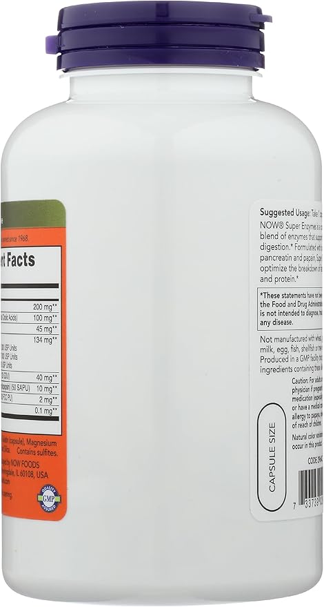 NOW Supplements, Super Enzymes, Formulated with Bromelain, Ox Bile, Pancreatin and Papain, Super Enzymes, 180 Capsules