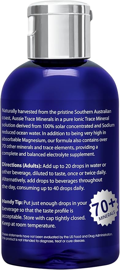 Aussie Trace Minerals - Magnesium Rich, Low Sodium, Complete Electrolyte Drops for Hydration, Energy & Recovery - 2oz / 60ml Liquid Supplement - Vegan, Keto Friendly