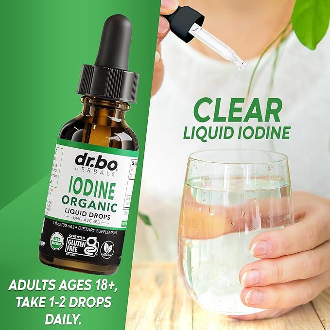 Iodine Liquid Drops Potassium Iodide - 1 Year Supply Pure Clear Organic Iodine Drops Supplement Plus Thyroid Support - Organic Potassium Iodide Liquid Supplement Tincture Thyroid Supplements 1 Fl Oz