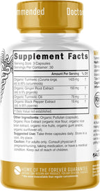 Nutri Organic Turmeric Curcumin Supplement 1425mg - 40x More Bioavailable - 95% Pure Curcuminoids - with Black Pepper, Ginger & Turmeric Oil - 90 Count Capsules, 3rd Party Tested