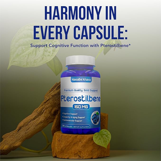 Extra Strength Pterostilbene Supplement | Vegan Friendly 150mg Pterostilbene Capsules | Antioxidant Supplement for Aging Heart Immune and Brain Support | Made in The USA (180 Day Supply)