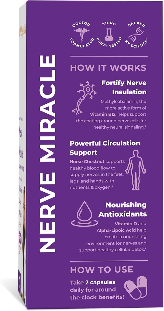 Nerve Miracle Maximum Strength Supplement | Nerve Health Support | Legs, Feet, Hands, Toes | Mega Dose of Alpha Lipoic Acid ALA & Vitamin B12