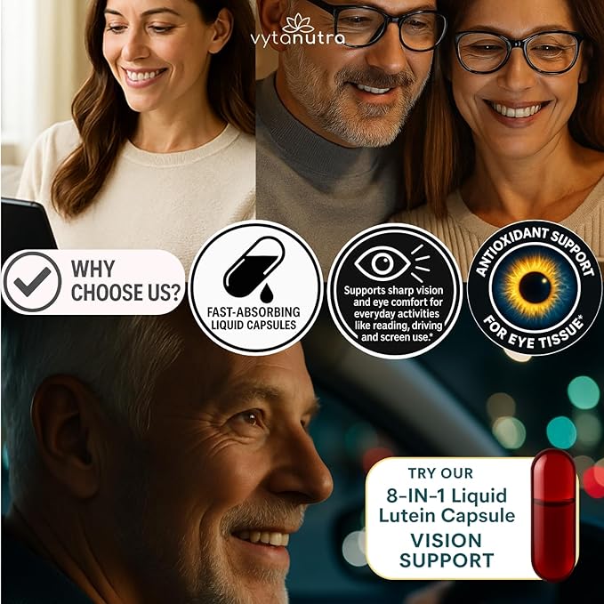 Liquid Lutein & Zeaxanthin – Fast-Absorbing Eye Support for Blue Light & Visual Health with Zinc, Vitamin A & Antioxidants – 60 Veggie Liquid Capsules