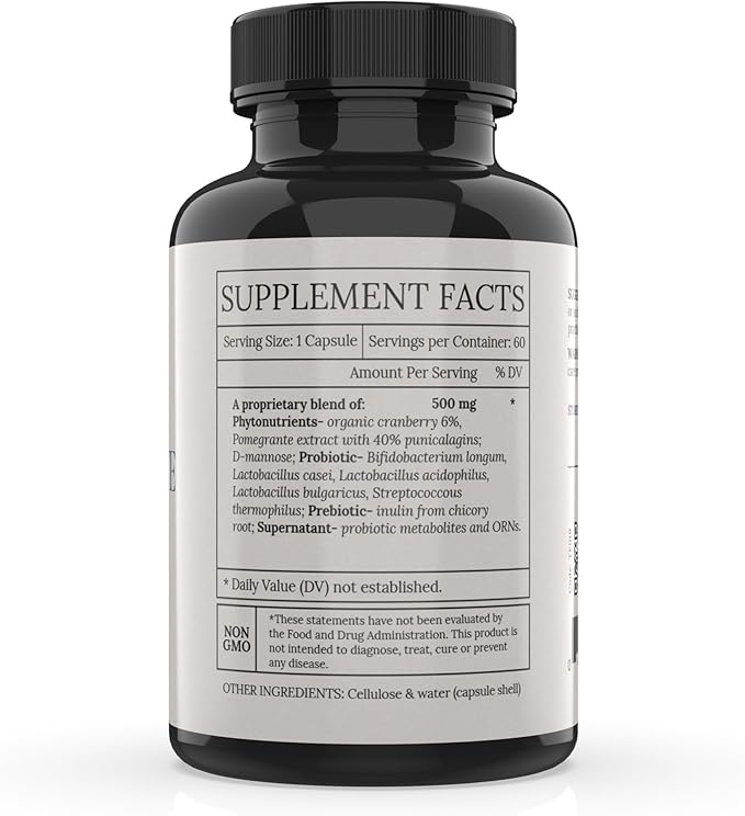 Cranberry Pomegranate Synbiotic - Organic Cranberry, Pomegranate Extract 40% Punicalagins, D-Mannose & Probiotic Blend - Supports Urinary Tract and Microbial Wellness - 60 Capsules
