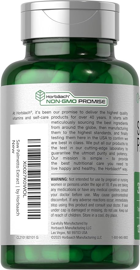 Horbäach Saw Palmetto Extract | 120 Capsules | Non-GMO and Gluten Free Formula | from Saw Palmetto Berries