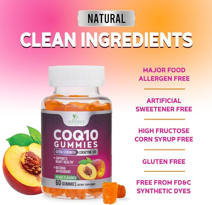 CoQ10 Gummies 100mg Per Serving - 3X Strength, High Absorption, Antioxidant Supplement for Heart Health Support & Energy Production, Ultra Coenzyme Q10 Vitamins, Coq 10 Supplements - 60 Gummies