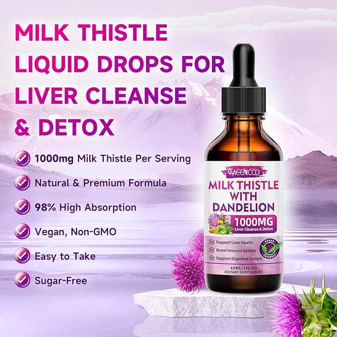 2 Pack Milk Thistle Liquid Drops - Milk Thistle Supplement with Silymarin, Antioxidant Support, Vegan, Non-GMO, 4 Fl Oz
