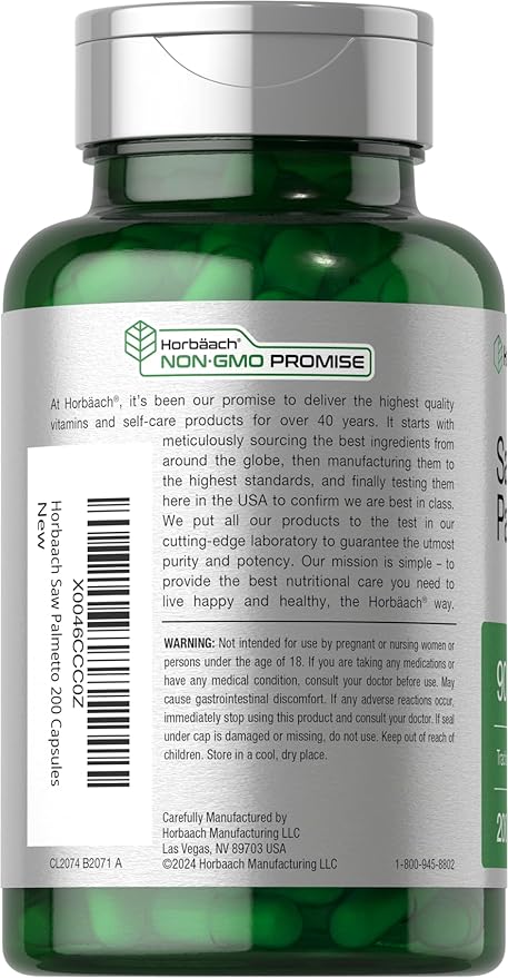 Horbäach Saw Palmetto Extract | 200 Capsules | Non-GMO and Gluten Free Formula | Traditional Herb Supplement | from Saw Palmetto Berries