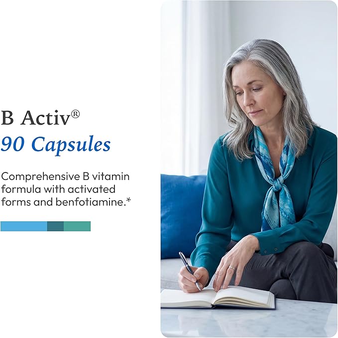 XYMOGEN B Activ Vitamin B Complex with Benfotiamine, Methylfolate, Biotin, Vitamin B6 & B12 (Methylcobalamin b12) - Energy Supplements for Adrenal & Mood Support (90 Capsules)