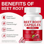Beet Root Capsules 1300mg, Natural Organic Beetroot Powder Supplement Supports Healthy Blood Pressure and Heart Health, Energy & Endurance Support, Non-GMO, Vegan, 60 Count, 30-Day Supply