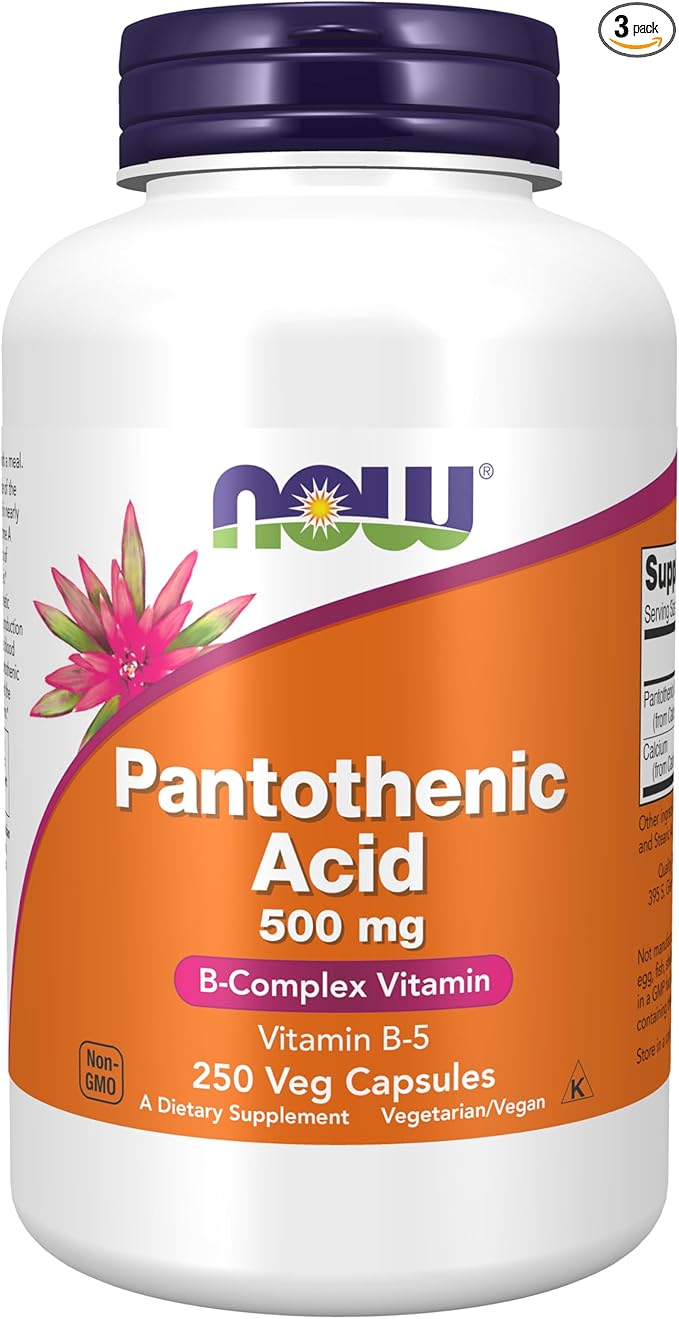 NOW Foods Pantothenic Acid 500 mg, 250 Capsule (3 Pack)
