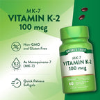 Nature's Truth Vitamin K2 MK-7 | 100 mcg | 60 Softgels | Non-GMO & Gluten Free Supplement
