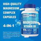 Magnesium Glycinate 4-in-1 Complex for Women, 976mg of Magnesium Glycinate, Citrate, Malate, L-Threonate & Vitamin B6 Supplement for Health | Third Party Tested, Gluten Free, Non-GMO - Easy to Swallow