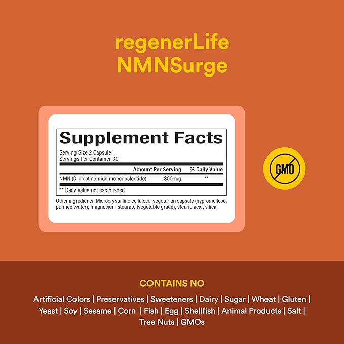 Natural Factors Regenerlife NMN NAD+ Boost, 300MG, 60 Vegetarian Capsules