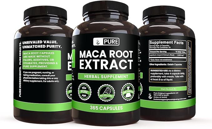 Pure Original Ingredients Maca Root (365 Capsules) No Magnesium Or Rice Fillers, Always Pure, Lab Verified