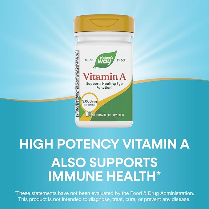 Nature's Way Vitamin A,High Potency,Supports Healthy Eye Function*,3,000 mcg per Serving,100 Softgels (Packaging May Vary),(Pack of 2)