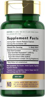 Carlyle Grape Seed Extract | 120 Quick Release Capsules | Standardized Extract Complex with Polyphenols | Non-GMO, Gluten Free Supplement
