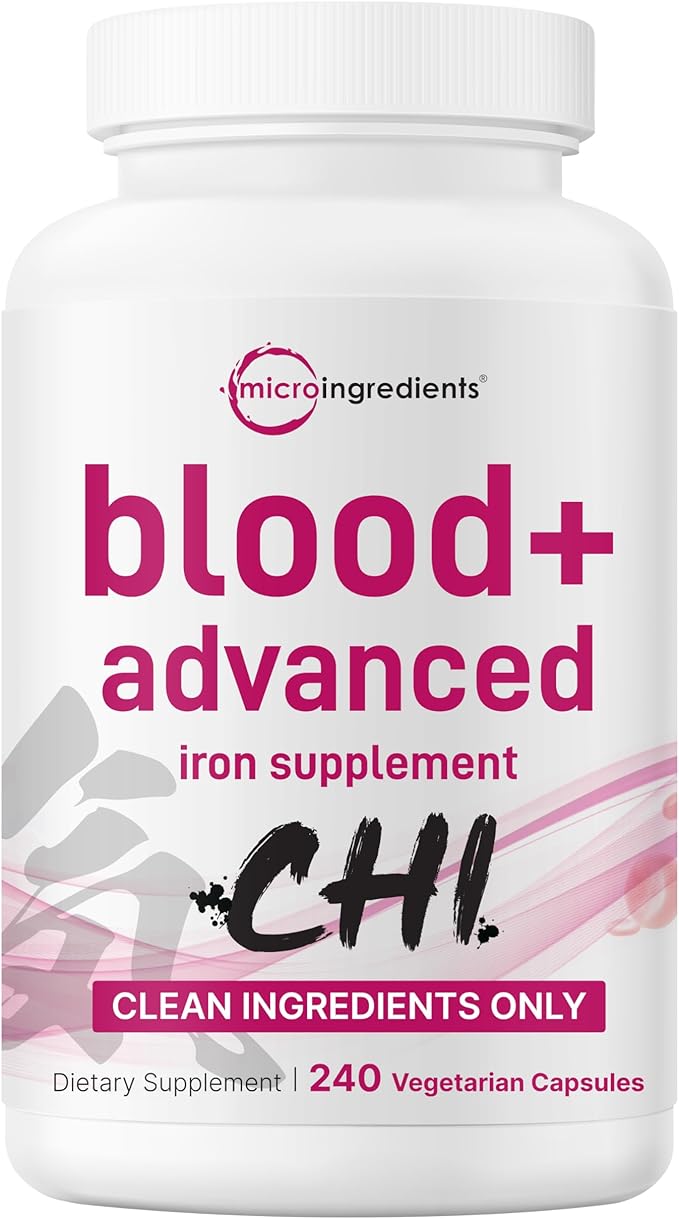 Micro Ingredients Blood+ Advanced Iron Supplement, 240 Veggie Capsules | 14-in-1 Iron Bisglycinate with Folate, Vitamins B, C | Chelated Iron Complex with Botanical Blend | Non-GMO