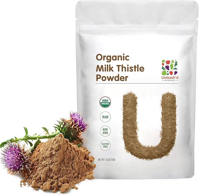 Unleash’d Organic Milk Thistle Powder 16oz – 100% Pure, Rich in Silymarin & Antioxidants, Supports Liver and Immune Health