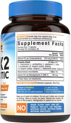 Vitalibre D3 K2 Probiotic Supplement, Vitamin D3 5000 IU & K2 100 mcg, with Probiotics for Women & Men, Akkermansia Muciniphila, Bone, Gut & Immune Support, Non-GMO, Easy to Swallow, 30 Capsules
