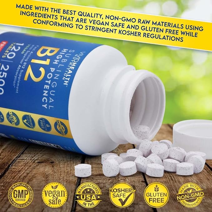 Energy Boosting Vitamin B12 Sublingual | Quick Dissolve Vegan B-12 with Methylcobalamin for Metabolic & Brain Support, 120 Fruit Punch Tablets