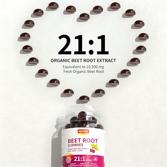 Organic Beet Root Gummies, Mixed Berry Flavor Supplements,Natural Extract, 21:1 Concentrate, Sugar Free Chews, Energy, Vitality & Performance Support, Beetroot Gummies